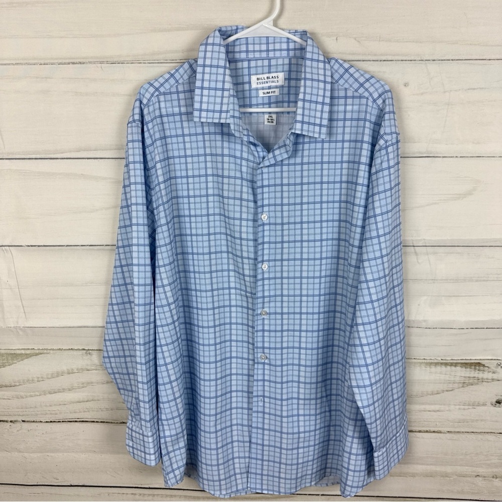 Bill Blass Sky Blue Checkered Dress Shirt